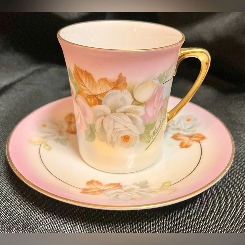Antique Royal Rudolstadt Chocolate Cup Saucer Hand Painted F. Kahn Mint Cond